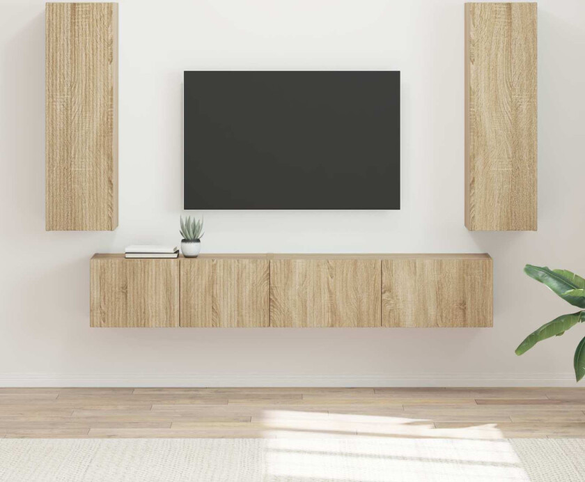 TV-benksett Veggmontert 3 pcs Sonoma eik Konstruert tre