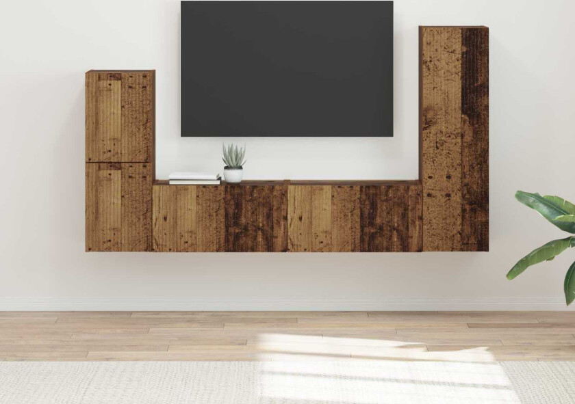 TV-benksett Veggmontert 4 pcs Gammelt tre Konstruert tre