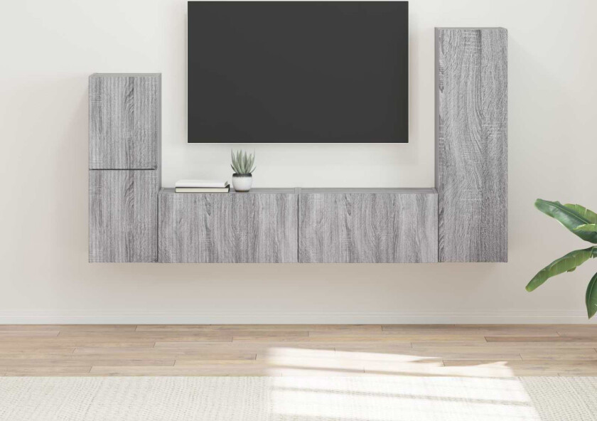TV-benksett Veggmontert 4 pcs Grå Sonoma Konstruert tre