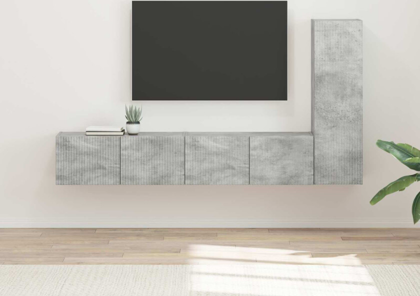 TV-benksett Veggmontert 2 pcs Betonggrå Konstruert tre