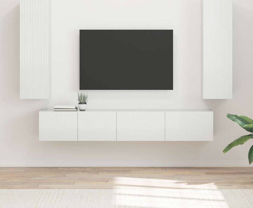 TV-benksett Veggmontert 3 pcs Høyglanset hvit Konstruert tre