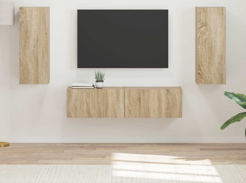 TV-benksett Veggmontert 2 pcs Sonoma eik Konstruert tre