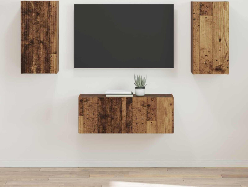 TV-benksett Veggmontert 2 pcs Gammelt tre Konstruert tre