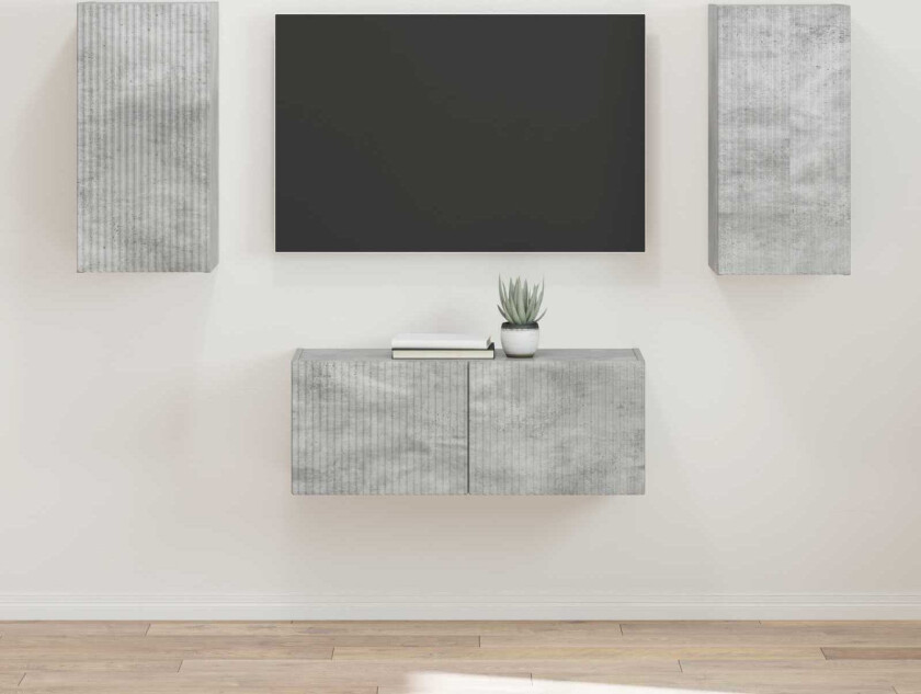 TV-benksett Veggmontert 2 pcs Betonggrå Konstruert tre