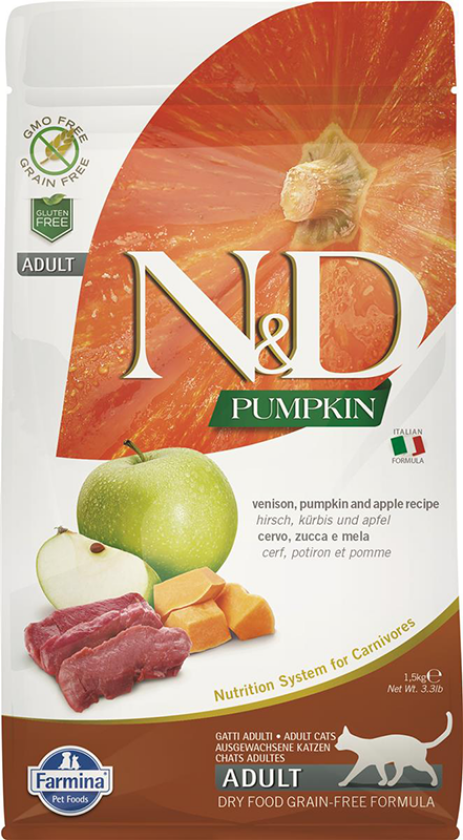 N&D Cat Pumpkin Venison & Apple Adult Tørrfôr til katt 1,5 kg
