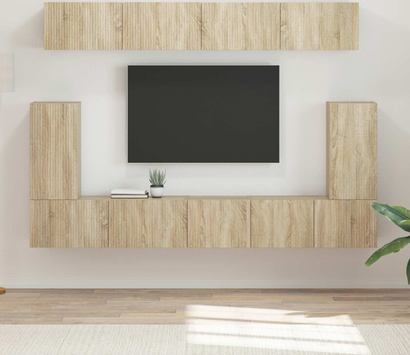 TV-benksett Veggmontert 5 pcs Sonoma eik Konstruert tre