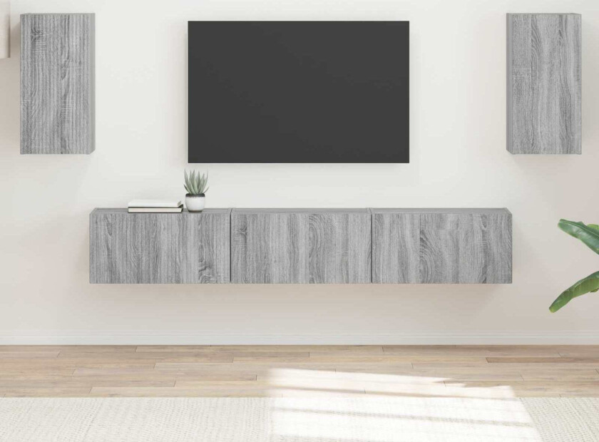 TV-benksett Veggmontert 3 pcs Grå Sonoma Konstruert tre