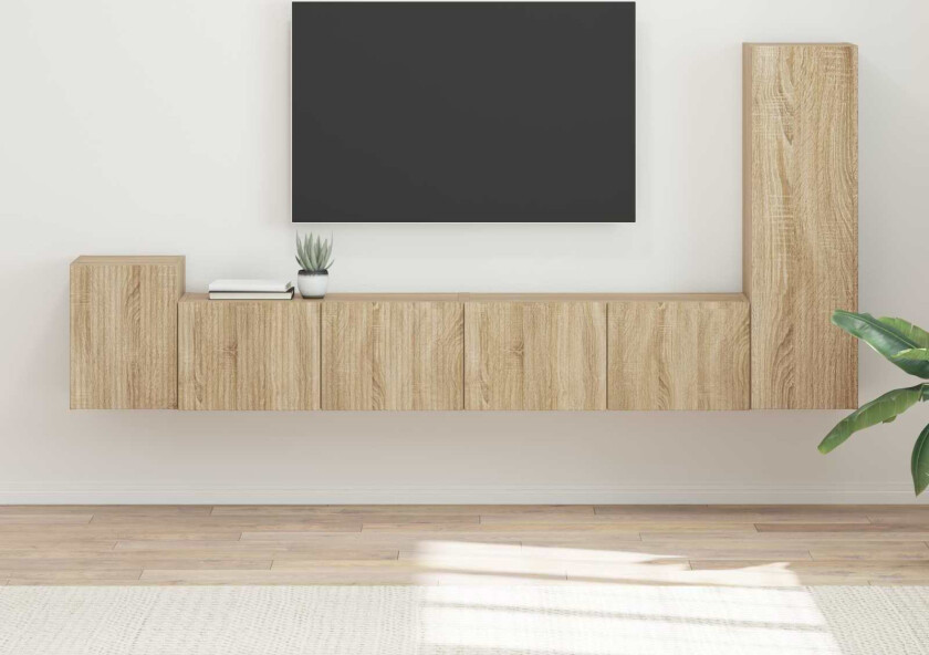 TV-benksett Veggmontert 3 pcs Sonoma eik Konstruert tre
