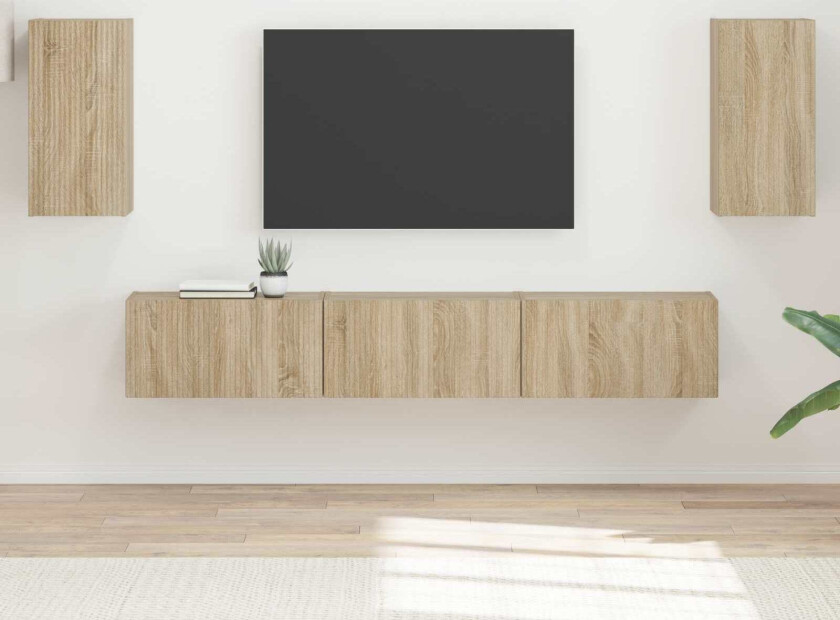 TV-benksett Veggmontert 3 pcs Sonoma eik Konstruert tre