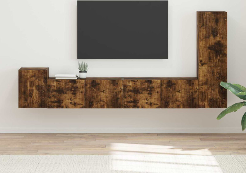 TV-benksett Veggmontert 3 pcs Røkt eik Konstruert tre