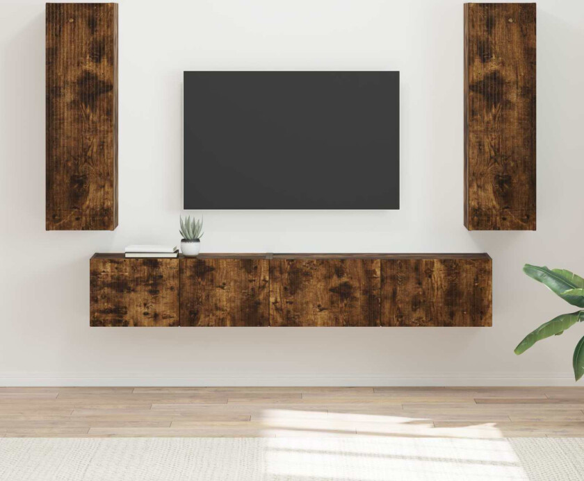 TV-benksett Veggmontert 3 pcs Røkt eik Konstruert tre