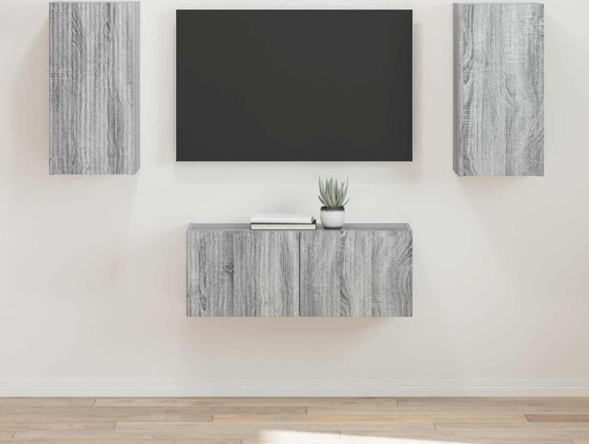 TV-benksett Veggmontert 2 pcs Grå Sonoma Konstruert tre