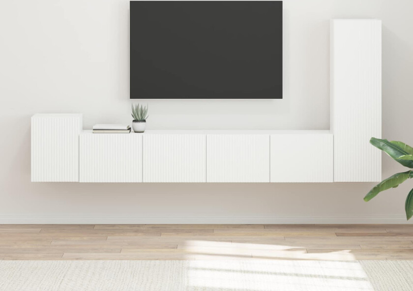 TV-benksett Veggmontert 3 pcs Hvit Konstruert tre