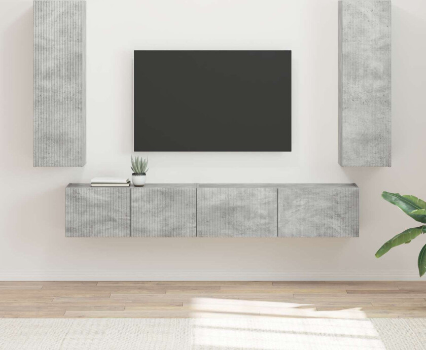 TV-benksett Veggmontert 3 pcs Betonggrå Konstruert tre