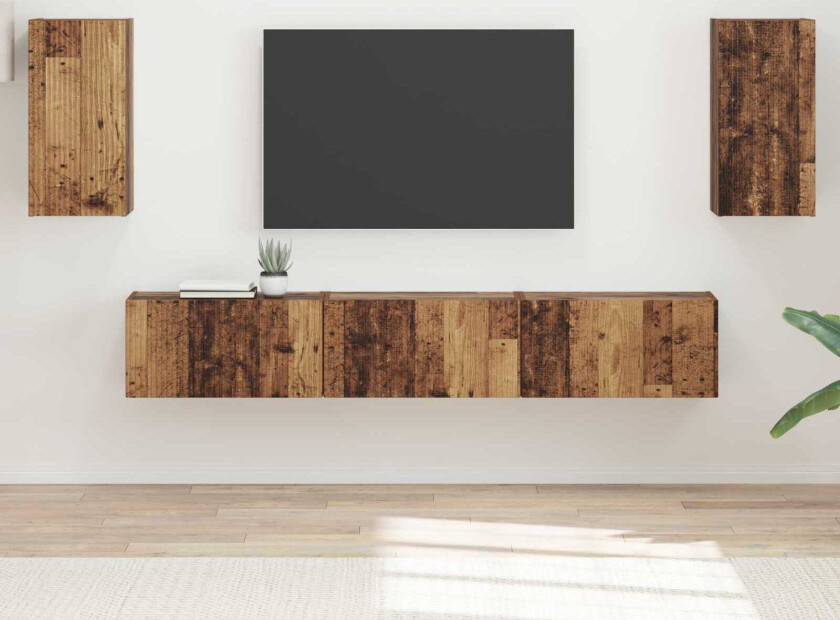 TV-benksett Veggmontert 3 pcs Gammelt tre Konstruert tre