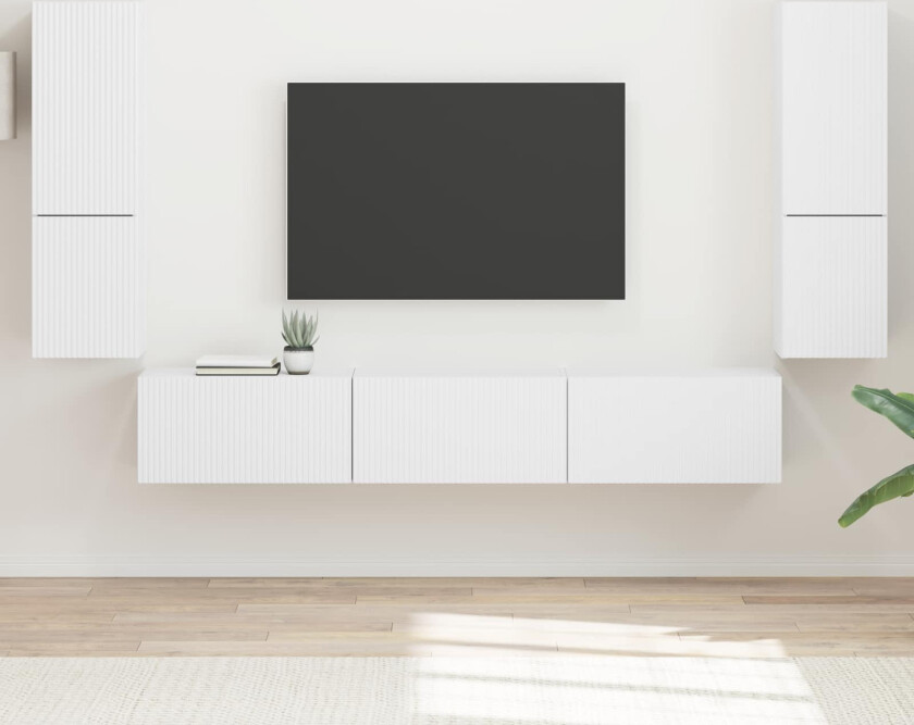 TV-benksett Veggmontert 4 pcs Hvit Konstruert tre