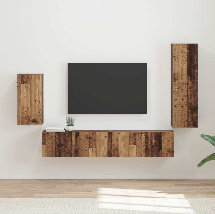 TV-benksett Veggmontert 3 pcs Gammelt tre Konstruert tre