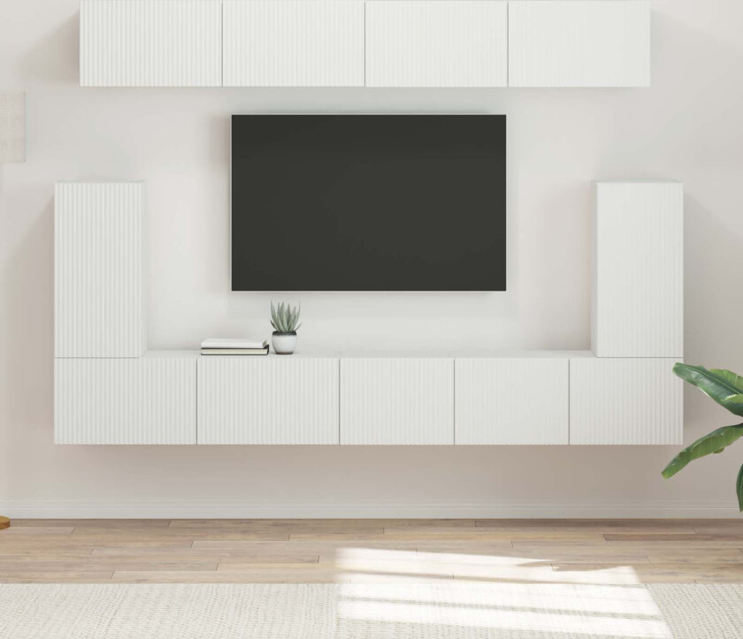 TV-benksett Veggmontert 5 pcs Hvit Konstruert tre