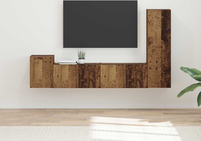 TV-benksett Veggmontert 4 pcs Gammelt tre Konstruert tre