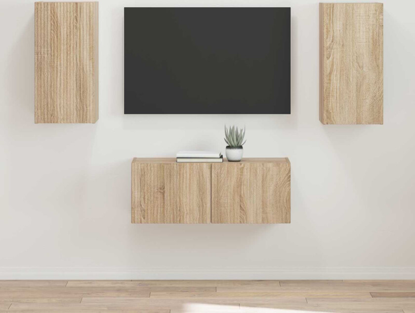 TV-benksett Veggmontert 2 pcs Sonoma eik Konstruert tre