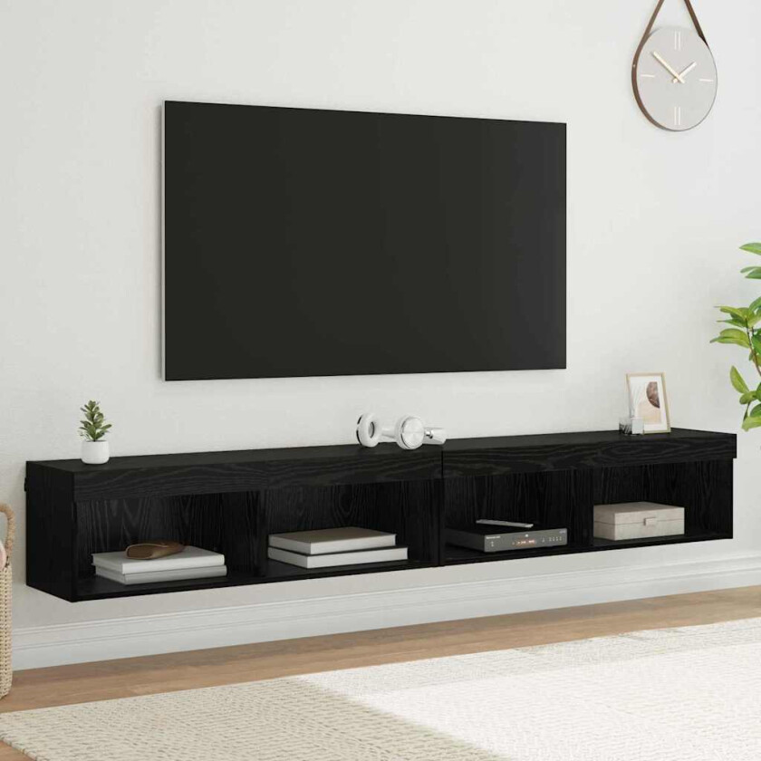 TV Veggskap Veggmontert Panama 2 pcs Svart Eik 100 x 30 x 30 cm