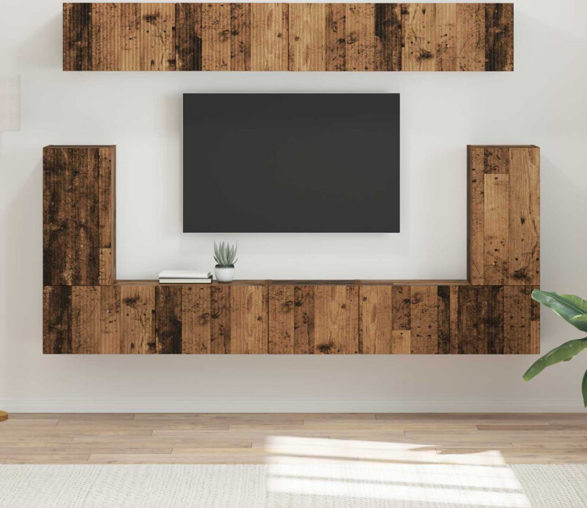 TV-benksett Veggmontert 5 pcs Gammelt tre Konstruert tre