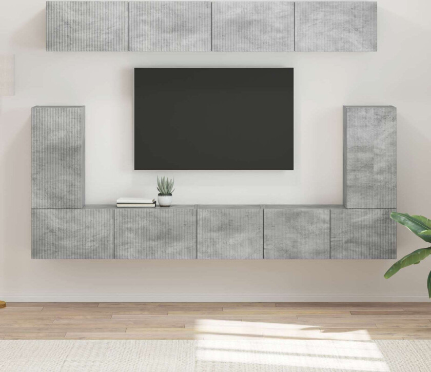 TV-benksett Veggmontert 5 pcs Betonggrå Konstruert tre