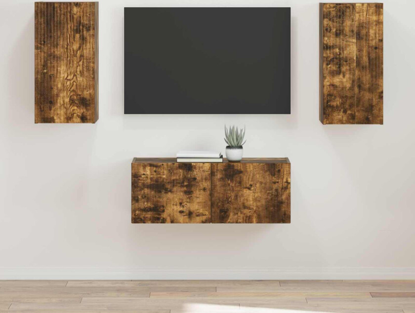 TV-benksett Veggmontert 2 pcs Røkt eik Konstruert tre