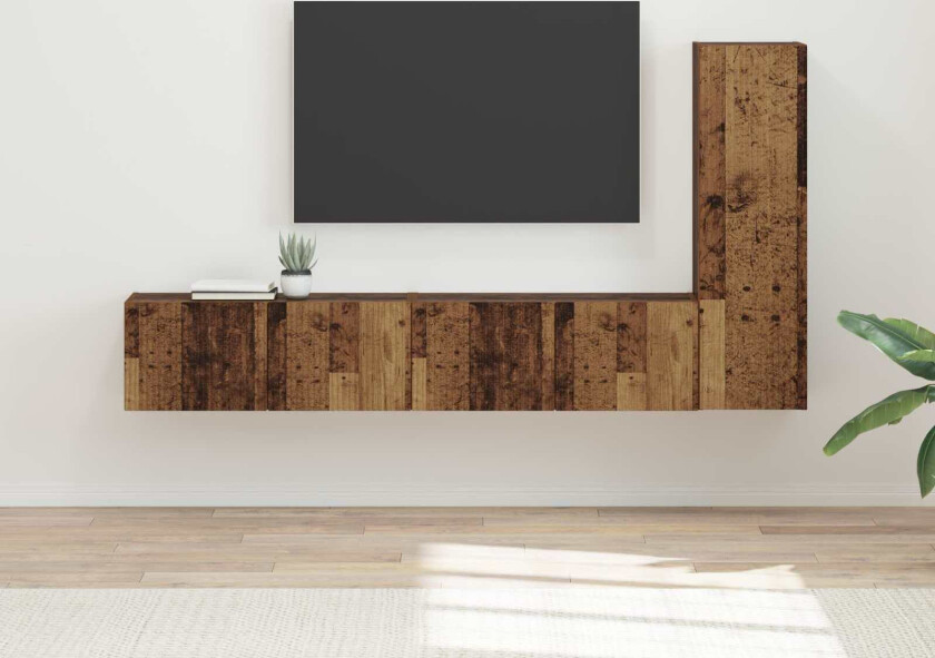 TV-benksett Veggmontert 2 pcs Gammelt tre Konstruert tre