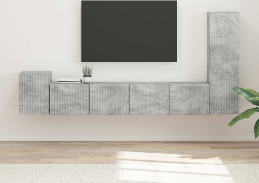 TV-benksett Veggmontert 3 pcs Betonggrå Konstruert tre