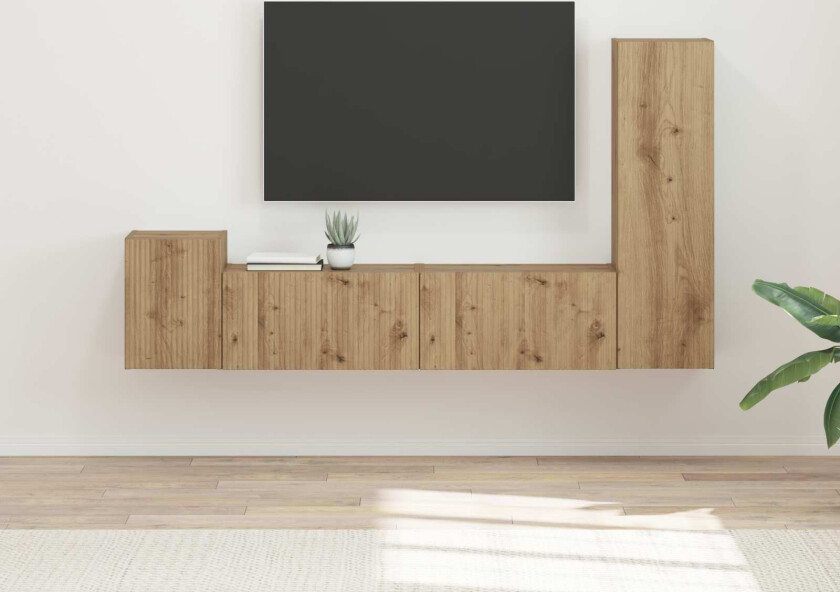 TV-benksett Veggmontert 4 pcs Artisan Eik Konstruert tre