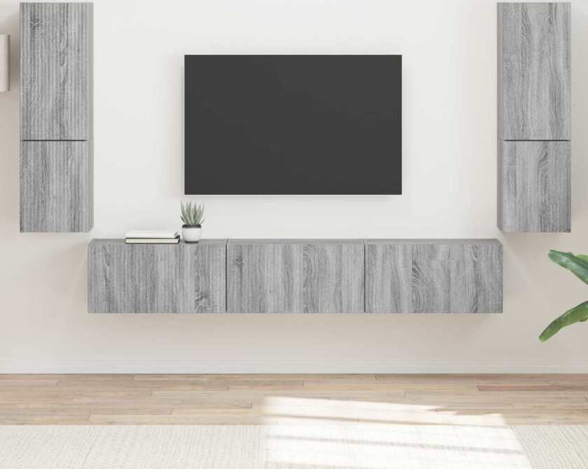 TV-benksett Veggmontert 4 pcs Grå Sonoma Konstruert tre