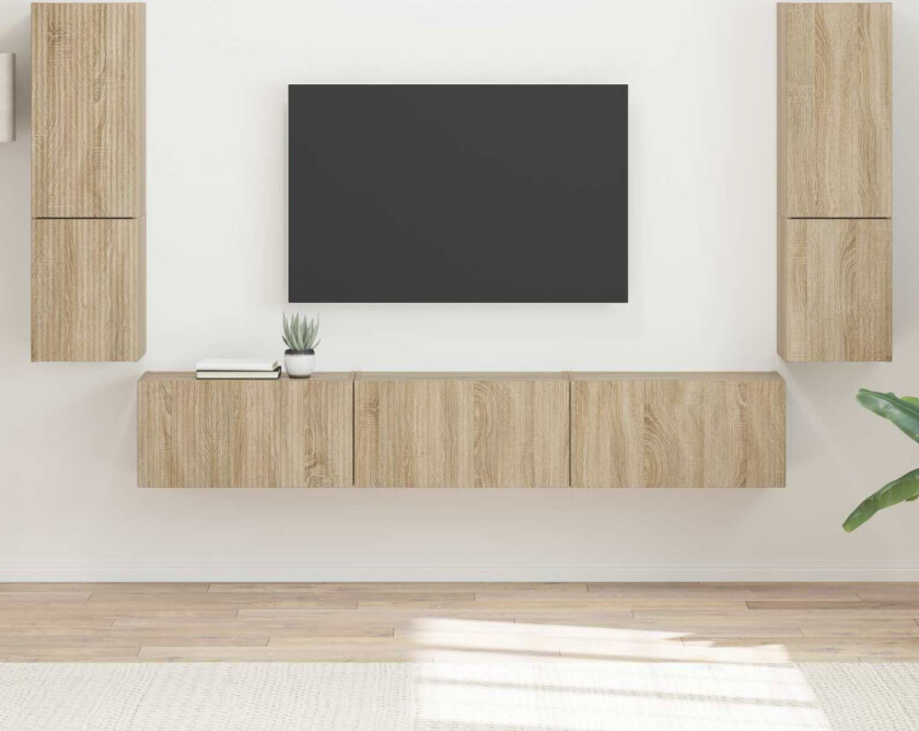 TV-benksett Veggmontert 4 pcs Sonoma eik Konstruert tre