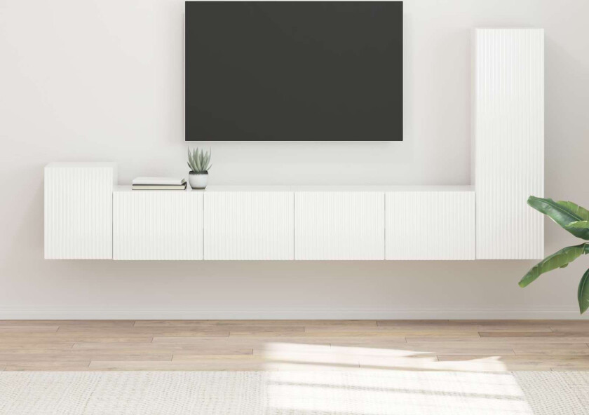 TV-benksett Veggmontert 3 pcs Høyglanset hvit Konstruert tre