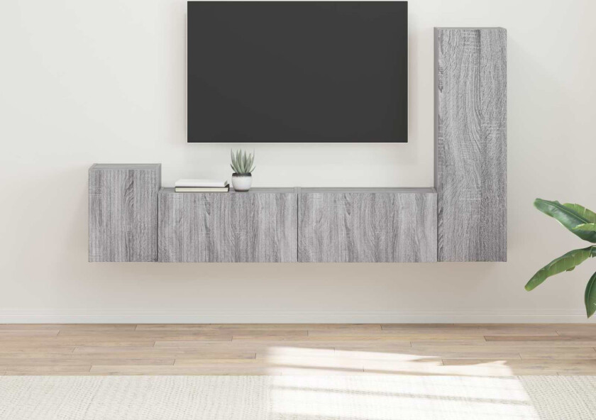 TV-benksett Veggmontert 4 pcs Grå Sonoma Konstruert tre