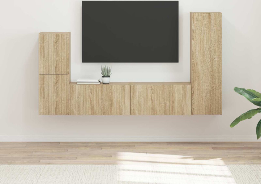 TV-benksett Veggmontert 4 pcs Sonoma eik Konstruert tre