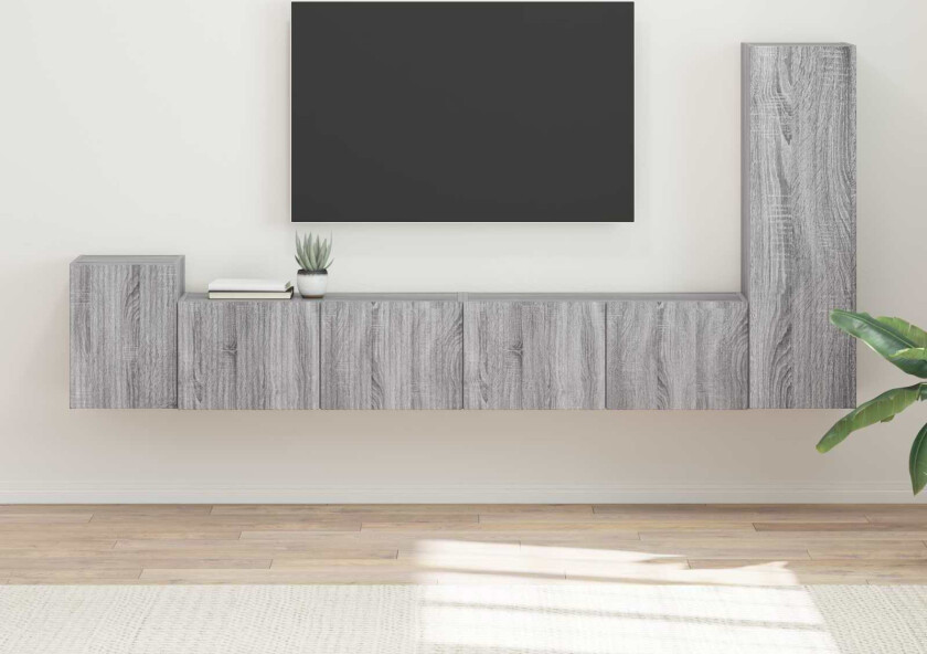 TV-benksett Veggmontert 3 pcs Grå Sonoma Konstruert tre