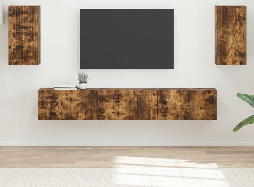 TV-benksett Veggmontert 3 pcs Røkt eik Konstruert tre