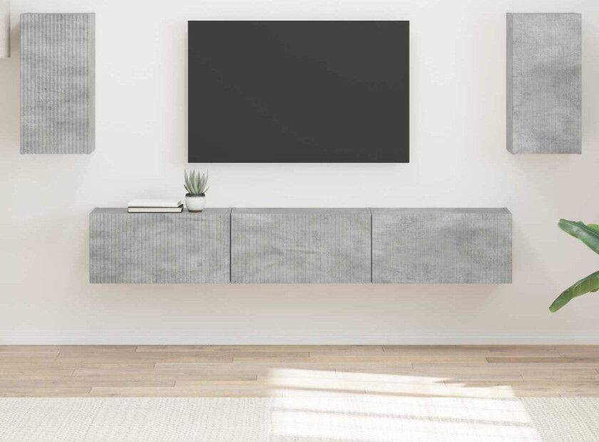 TV-benksett Veggmontert 3 pcs Betonggrå Konstruert tre