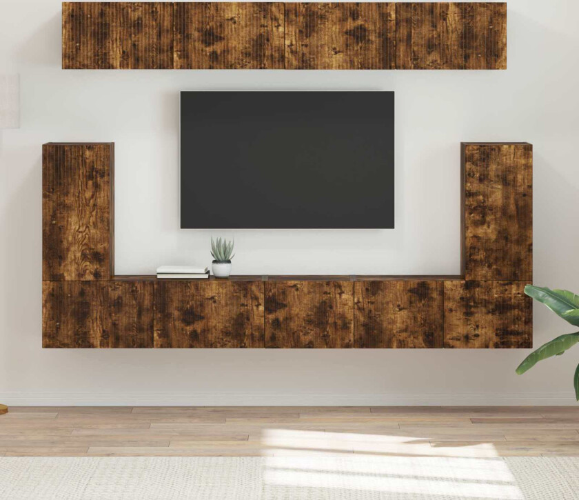 TV-benksett Veggmontert 5 pcs Røkt eik Konstruert tre