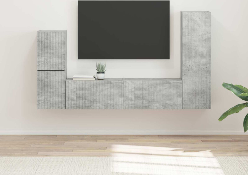 TV-benksett Veggmontert 4 pcs Betonggrå Konstruert tre