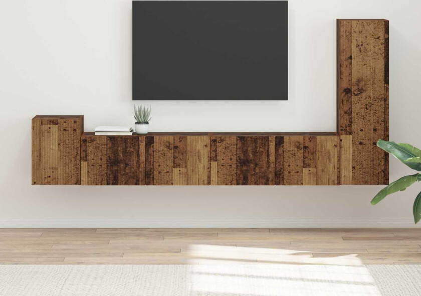 TV-benksett Veggmontert 3 pcs Gammelt tre Konstruert tre
