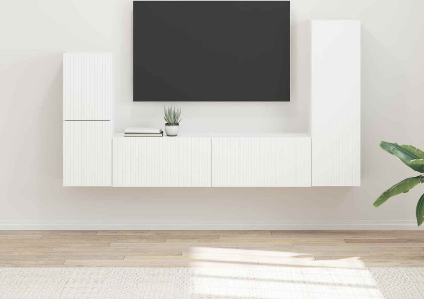 TV-benksett Veggmontert 4 pcs Hvit Konstruert tre