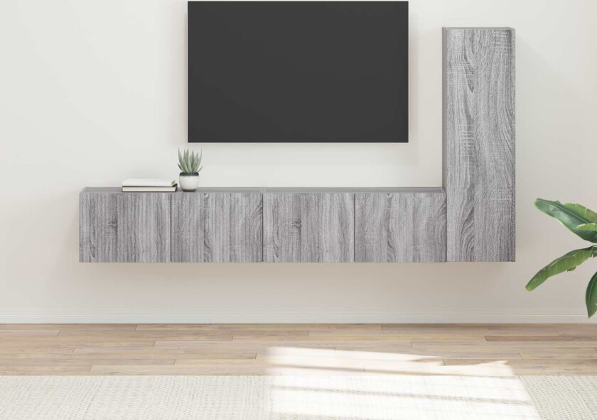 TV-benksett Veggmontert 2 pcs Grå Sonoma Konstruert tre