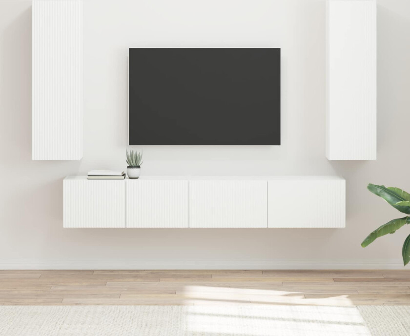 TV-benksett Veggmontert 3 pcs Hvit Konstruert tre