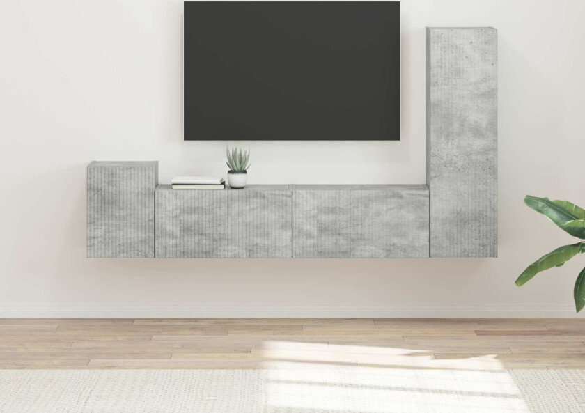TV-benksett Veggmontert 4 pcs Betonggrå Konstruert tre