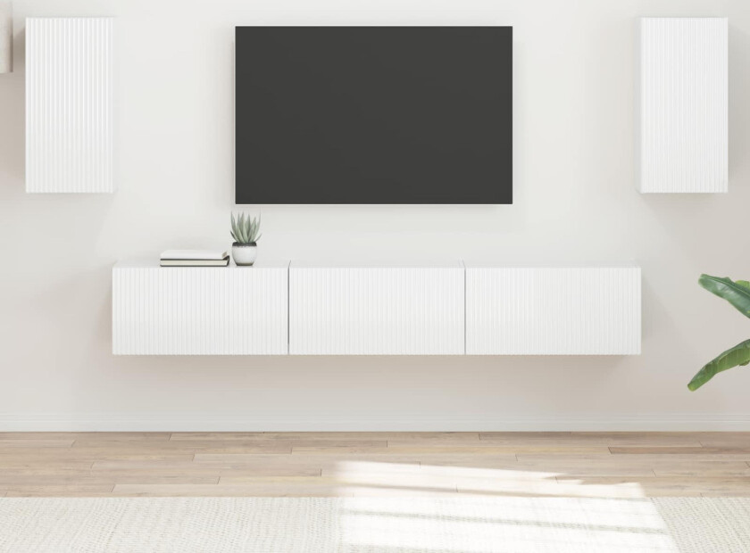 TV-benksett Veggmontert 3 pcs Høyglanset hvit Konstruert tre