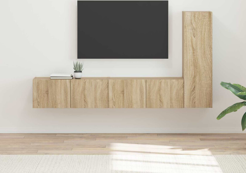 TV-benksett Veggmontert 2 pcs Sonoma eik Konstruert tre
