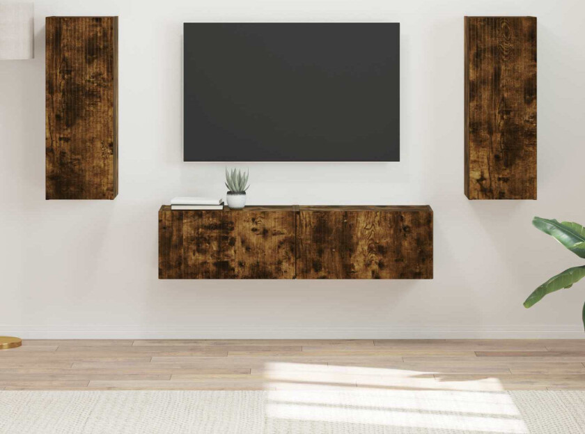 TV-benksett Veggmontert 2 pcs Røkt eik Konstruert tre
