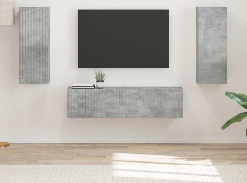 TV-benksett Veggmontert 2 pcs Betonggrå Konstruert tre